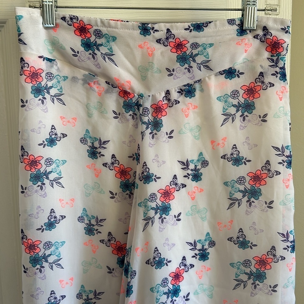 🔥White BoHo floral, print paint skirt size small stretch waist - Picture 3 of 11